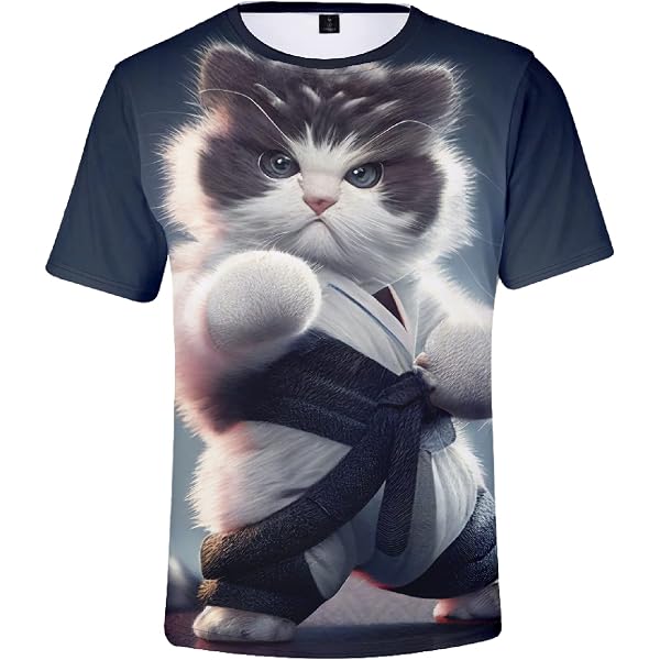 Maglietta Donna E Bambino Con Stampa 3D Gatto Nero/Bianco, Manica Corta, Vestibilità Casuale Estate, Taglie Dalla S Alla 6XL E Per Bambini