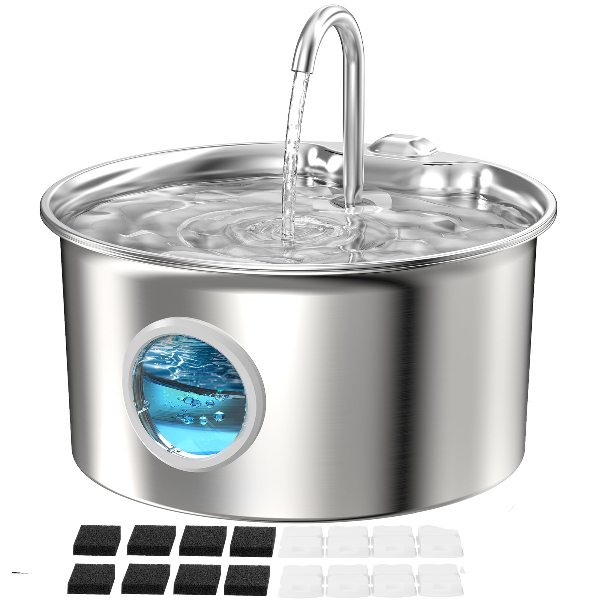 Photo 1 of Pet Water Fountain Stainless Steel: Mental Cat Water Fountains with 8 Filters + 8 Sponges - 88oz/2.6L Noiseless Cats Waterer Bowl Dispenser - ATMZIQXR Kitten Drinking Fountains for Cats Indoor