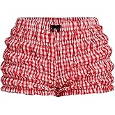 SOLY HUX Women's Ruffle Shorts Plaid Y2k Lace Bloomers Elastic Waist Frill Bottoms Gingham Micro Boyshorts