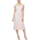 Alex Evenings Womens Tea Length Embroidered Cocktail Dress with Godets, Wedding Guest, Party Dress (Petite and Regular Sizes)