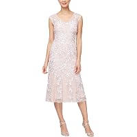 Alex Evenings Women's Short Sleeve Cocktail Dress - Embroidered With Sequins, Square Neckline, Wisteria Color, Perfect For Special Occasions