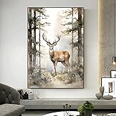 Tevenuktla Abstract Deer Canvas Painting Wild Animal Wall Art for Living Room Watercolor Forest Print Deer Decor Canvas Vintage Forest Picture Abstract Animal Poster 16x24inch No Frame