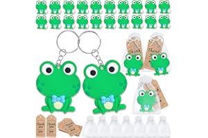 CiciBear 60 Pack Kids Party Decorations for Guests, 20 Frog Keychains, 20 Tags and 20 Gift Bags for Frog Themed Party, Animal Lover, Kids Birthday, Baby Shower