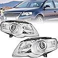 TUSDAR Headlight Assembly Compatible with 2006 2007 2008 2009 2010 VW Passat B6 Halogen Headlamp Chrome Housing Clear Reflector Driver and Passenger Side Headlights