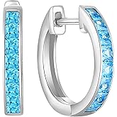 JIWOY Hoop Earrings 925 Sterling Silver Round Huggie Earring Birthstone Jewelry for Women