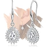 Sterling Silver Waterdrop Drop Dangle Earrings for Women Sparkly Cubic Zirconia Teardrop Danglings Earrings Hypoallergenic Lightweight Classic Jewelry Gifts for Wife Mother Wedding