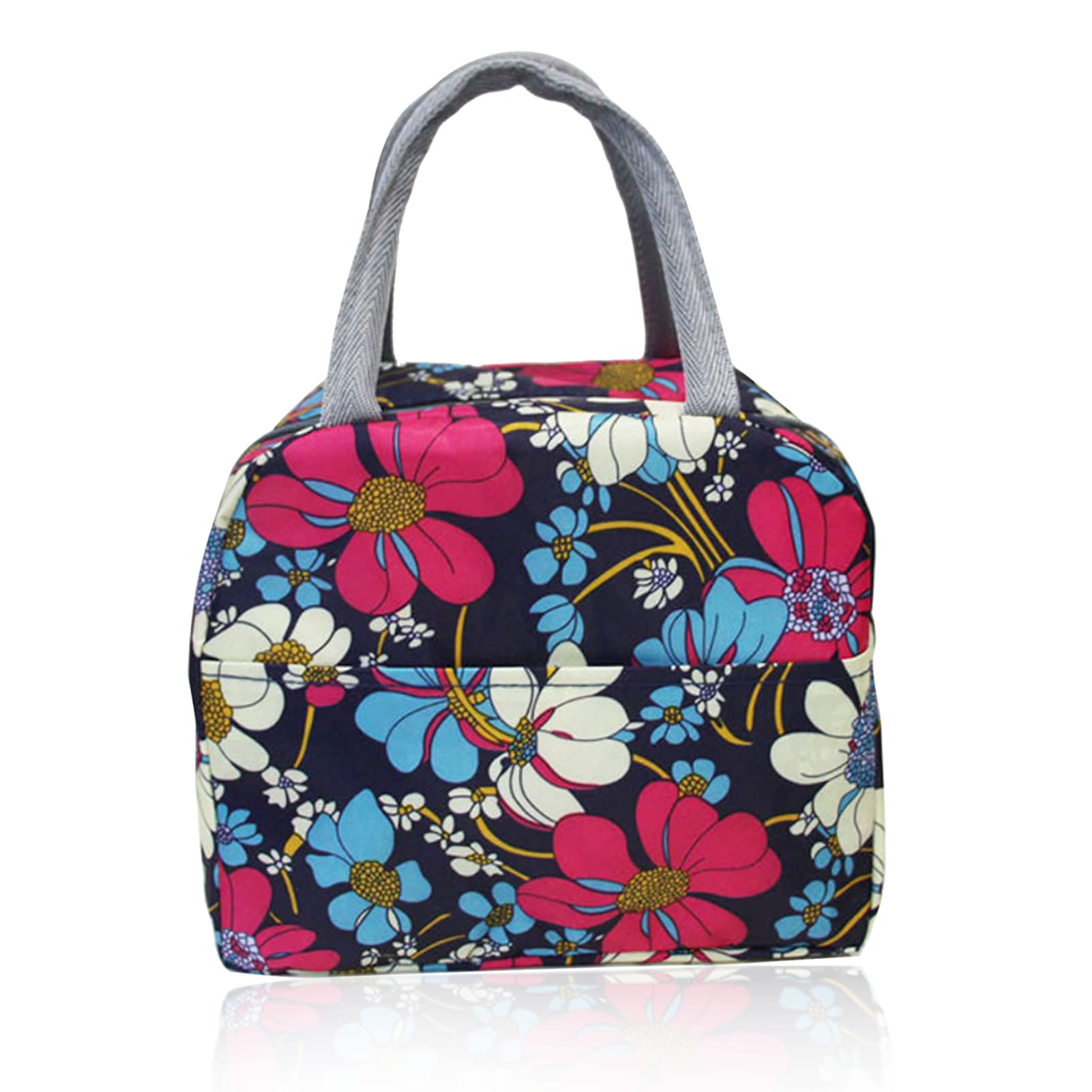 LAPONO Lunch Bag Insulated Tote Bag for Women Thermal Lunch Bags Wide Open Cooler Bags Water-Resistant Leak-Proof Lunch Organizer for Men Adults Girls Kids Outdoor Picnic School Work (Violet Flowers)