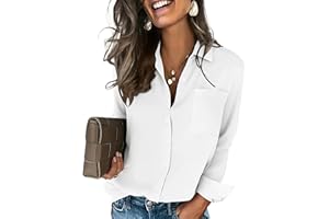 Hotouch Button Down Shirts for Women Long Sleeve Blouse Dressy Casual Business Work Tops with Pocket