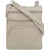 Roma Leathers Genuine X-Large Crossbody Purse, Multi-Pocket, Adjustable Strap, XL