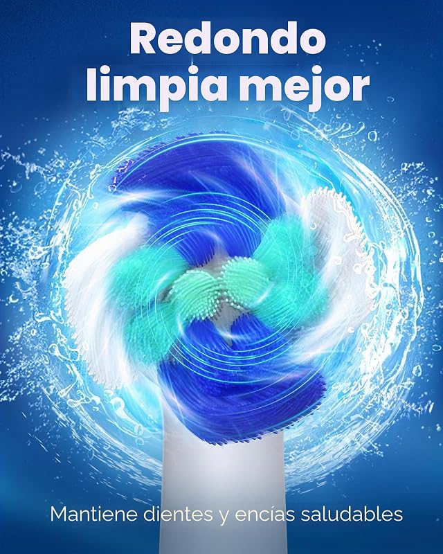 Cepillo Eléctrico Giratorio, 8 Cabezales 4 Modos Limpieza Blanco
