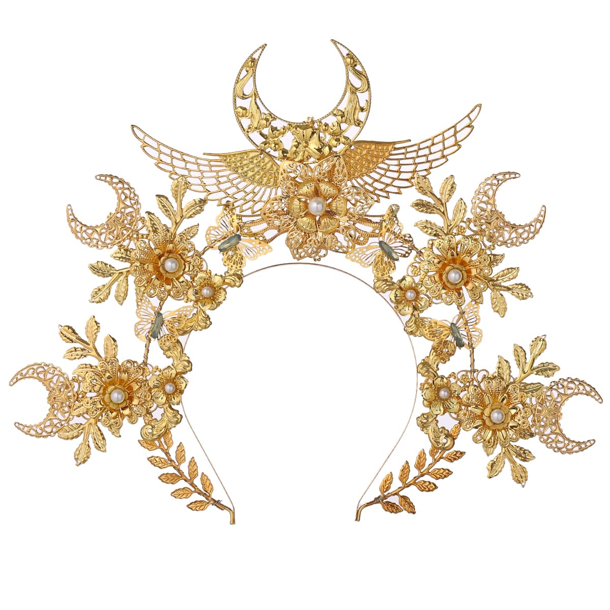 COSDREAMER Virgin halo headpiece crown Silver pearl Women's Masquerade Crown Sunburst Halo Crown Headband Women's Headband Party Costume Accessories (Glod)