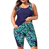 Daci Womens Plus Size Tankini Swimsuits - Tummy Control Two Piece Bathing Suits with Knee Length Shorts 2025