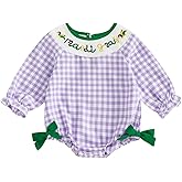 Motlapol Newborn Baby Girl Mardi Gras Outfit Letter Embroidery Plaid Print Long Sleeve Smocked Bubble Romper Carnival Clothes