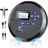 DESOBRY CD Player Portable with Speakers &amp; FM Transmitter, Earphones, AUX | Rechargeable Compact CD Player for Home Car Built-in 2000mAh Battery, LCD Screen, Support CD/MP3/WMA/TF Card/AUX