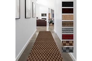 FREADEM Runner Rugs for Hallways, 2FT x 10FT Non Slip Kitchen Area Rug Entryway Runner Laundry Room Rug, 2-82 FT Indoor Outdoor Carpet Runners with Rubber Backing, Checkered Brown