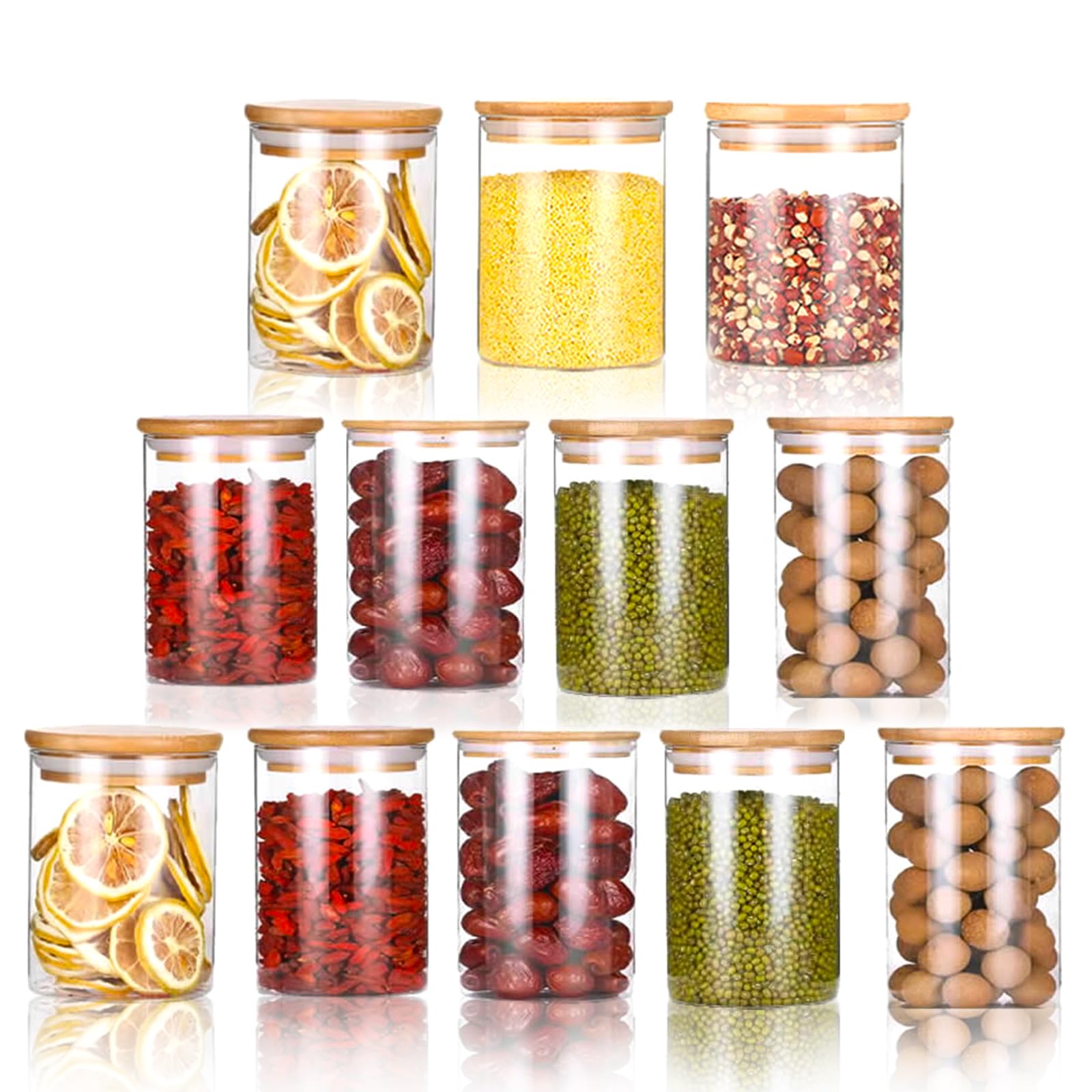 XUDREZ 200ml Glass Jars with Bamboo Lids Silicon Ring, 12 Set Spice Jars Air Tight Kitchen Containers for Storage Containers for Home Kitchen Tea Pasta Coffee Flour Herbs Grains