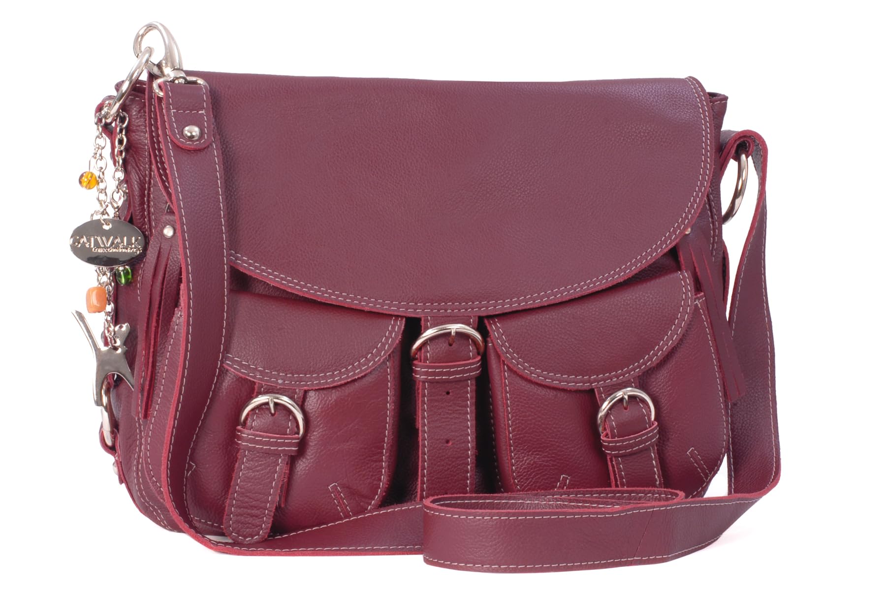 Catwalk Collection Handbags - Women's Leather Cross Body Bag - Medium/Large Hobo Messenger Bag - Adjustable Shoulder Strap - Courier - Red