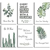 6 pcs Office Inspirational Botanical Canvas Wall Art Eucalyptus Leaves Sage Motivational Quotes Painting Picture Wall Decor Never Give Up Poster Print Artwork For Classroom Bedroom Home Decoration