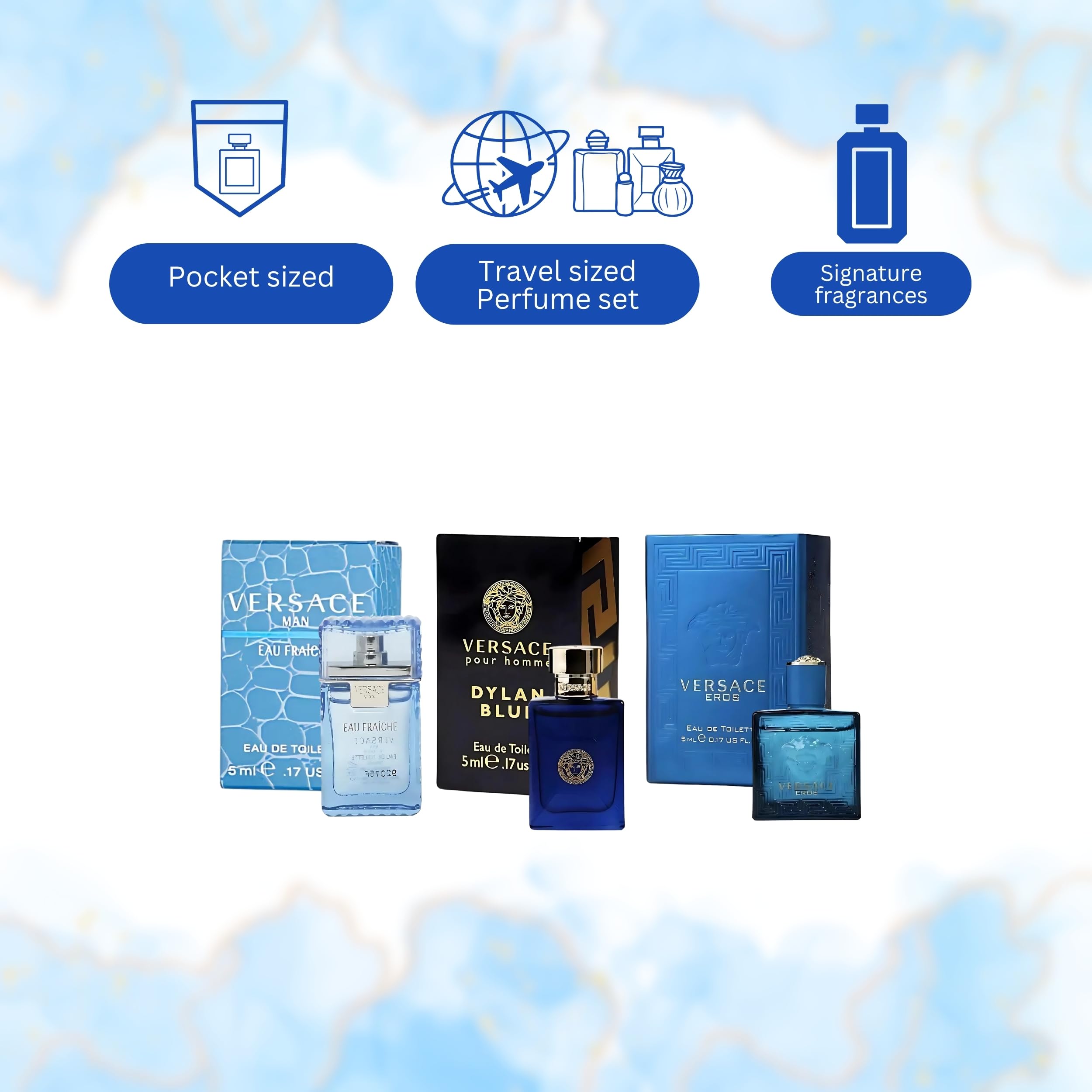 Versace Miniature Variety Trio Collection Perfume Gift Set for Men 0.17 oz/5 ml Splashes 1