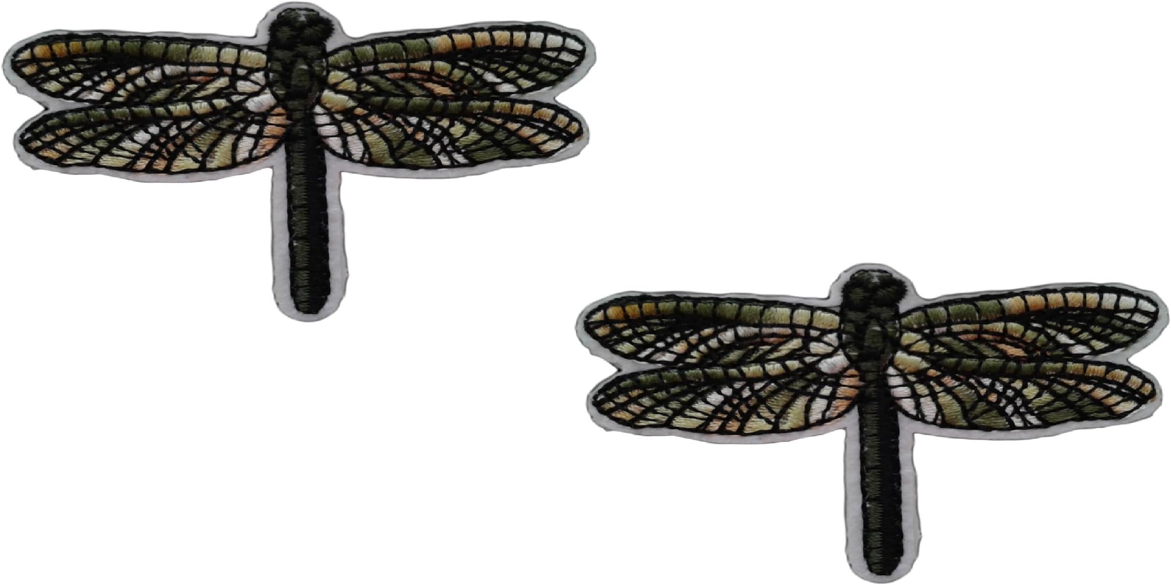 2 pieces DRAGONFLY Iron On Patch Fabric Applique Oriental Animal Insect Motif Decal 2.8 x 1.8 inches (7 x 4.5 cm)