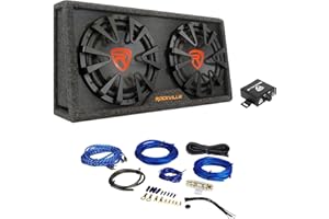 Rockville Car Audio Bundle: RG212CA Dual 12" Slim Vented Powered Subwoofer Enclosure 2000-Watt, Built-in Amplifier with RWK81 8-Gauge Complete Amp Installation Kit 100% Copper RCA, 2-Items