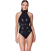 Gottex Hokkaido One Piece - Sequin Embroidered Design, Mock Neckline with Back Button Closure, Removable Soft Cups