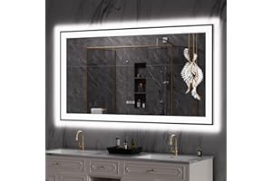 LOAAO 55"X30" LED Bathroom Mirror Black Framed, Anti-Fog, Dimmable, Lighted Bathroom Vanity Mirror for Wall, Memory Function, Tempered Glass