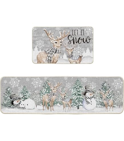 Christmas Kitchen Rugs Set Of 2,Let It Snow Snowflake Snowman - View #9