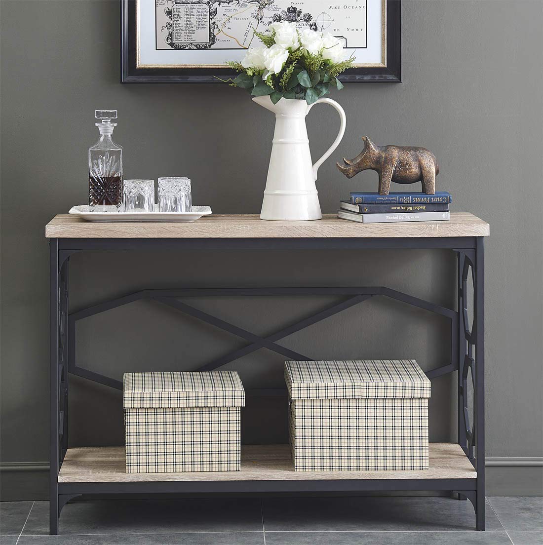 O K Furniture Narrow Sofa Table With Storage Shelf Farmhouse