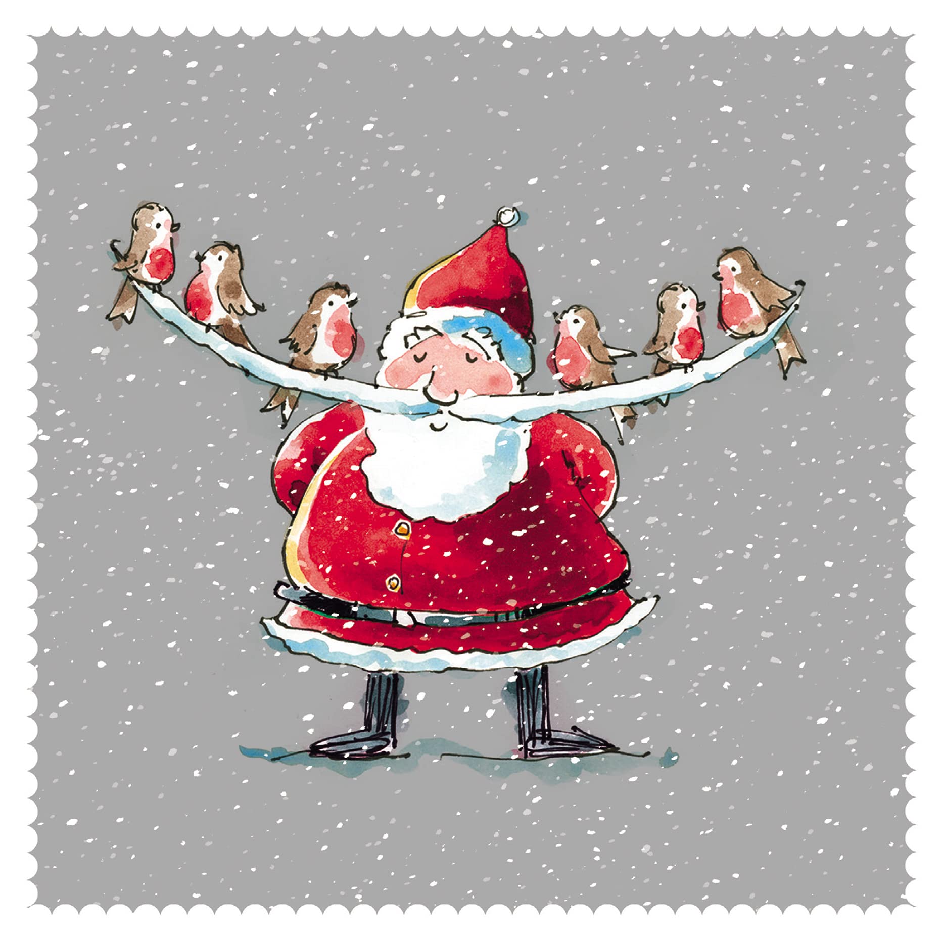 The Almanac Gallery Pack of 8 Charity Christmas Cards - 'Santa and his Friends' - Lovely Design with Father Christmas and Robins - 8 Cards of 1 Design