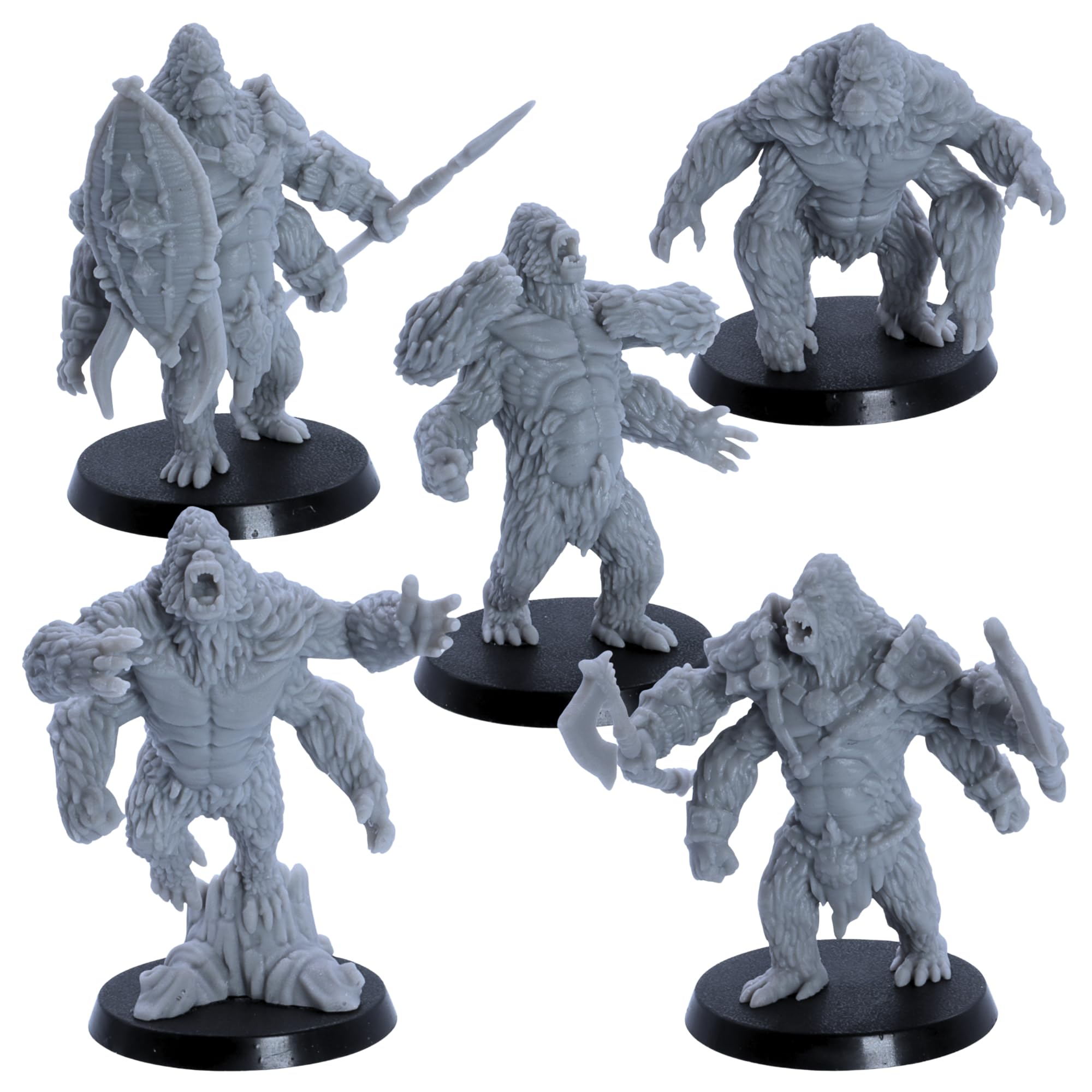 Forged Terrain Girallon Miniatures โ 5 Giant Ape Monsters for DnD | Jungle Gorilla Beasts with 4 Arms | 60mm Resin Models by Epic Miniatures | Unpainted, Assembled with 40mm Bases