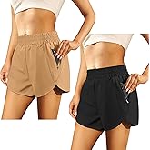 URATOT 2 Pack Women's Athletic Shorts Quick Dry High Waisted Running Shorts with Zip Pocket Gym Elastic Workout Short