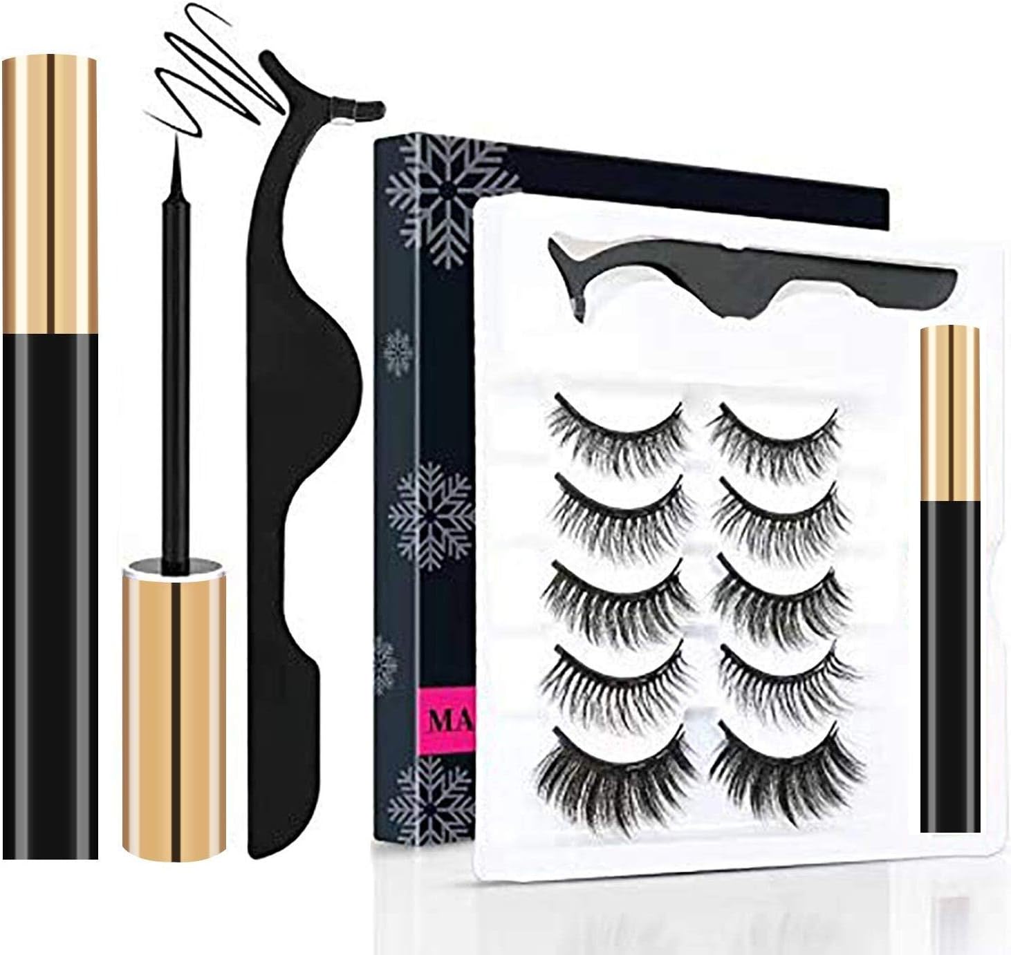 Magnetic Eyelashes, Magnetic Eyelash Kit with Eyeliner, 3D Natural Look Magnet Eyeliner No Glue Needed Reusable Handmade Soft False Lashes(5 Pairs Style) Rendering Eye Decoration