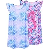QPANCY 2-Pack Girls Nightgown Flutter Sleeves Pajamas Princess Night Dresses Cotton Sleepwear