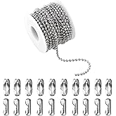 Topacket 33Feet Ball Bead Chain Stainless Steel Dog Tag Chain with Matching Connectors for Jewelry Making Necklace Hanging Bracelets Keychain(3.0mm)