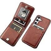 KIHUWEY for Samsung Galaxy S25 Case Wallet with Credit Card Holder, Flip Premium Leather Magnetic Clasp Kickstand Heavy Duty Protective Cover for Samsung Galaxy S25 6.2" (Brown)