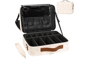 Relavel Large Makeup Case, Professional Makeup Artists Bag with Adjustable Dividers, Waterproof & Portable Train Case Storage Organizer Box with Shoulder Strap