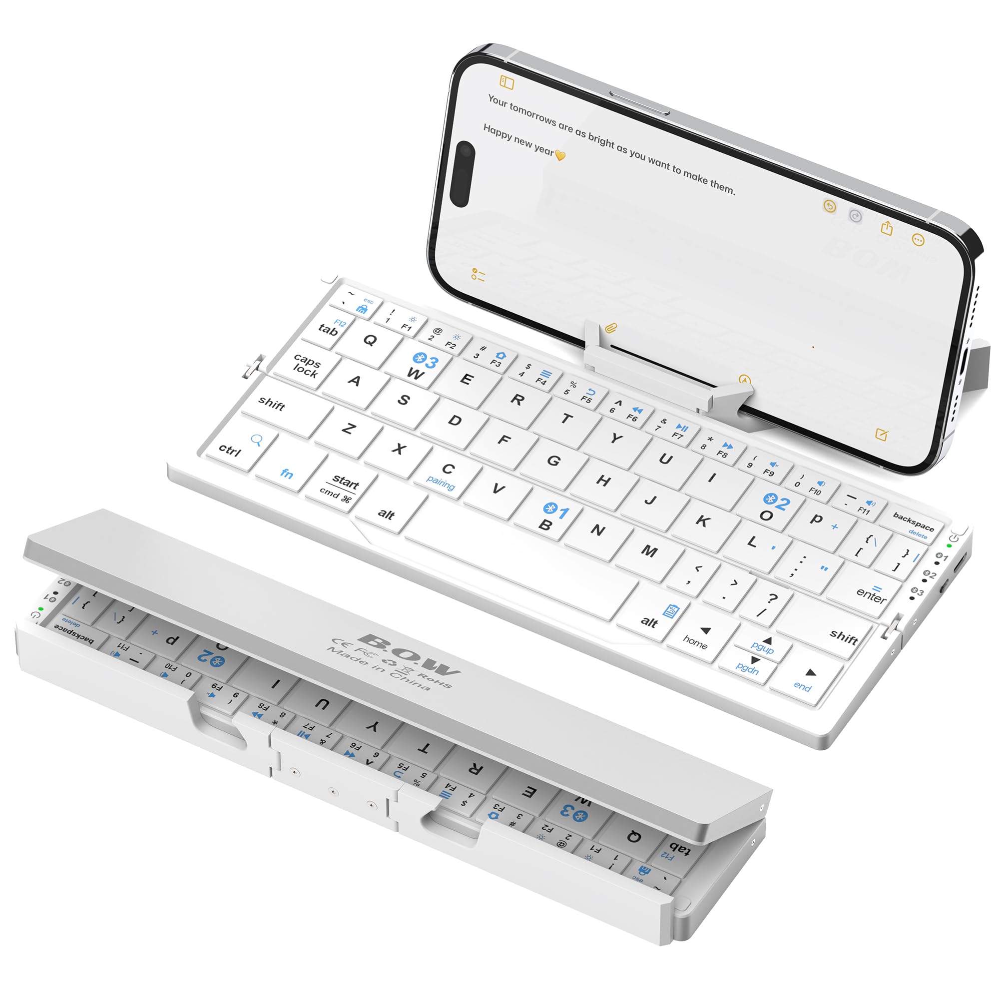 Foldable Bluetooth Keyboard With Magnetic Stand for iPhone, iPad, Tablet - Aluminum Alloy Quiet Mini Portable Travel Pocket Keyboard, White