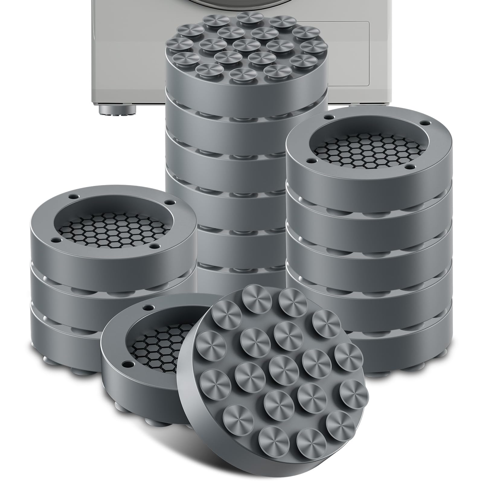 Photo 1 of Anti Vibration Pads for Washing Machine with Strong Adsorption Suction Cup, Non-Slip Rubber Stabilizer Support Feet Mat for Washer and Dryer Machine, Noise Dampening, (16 Pack, Grey)