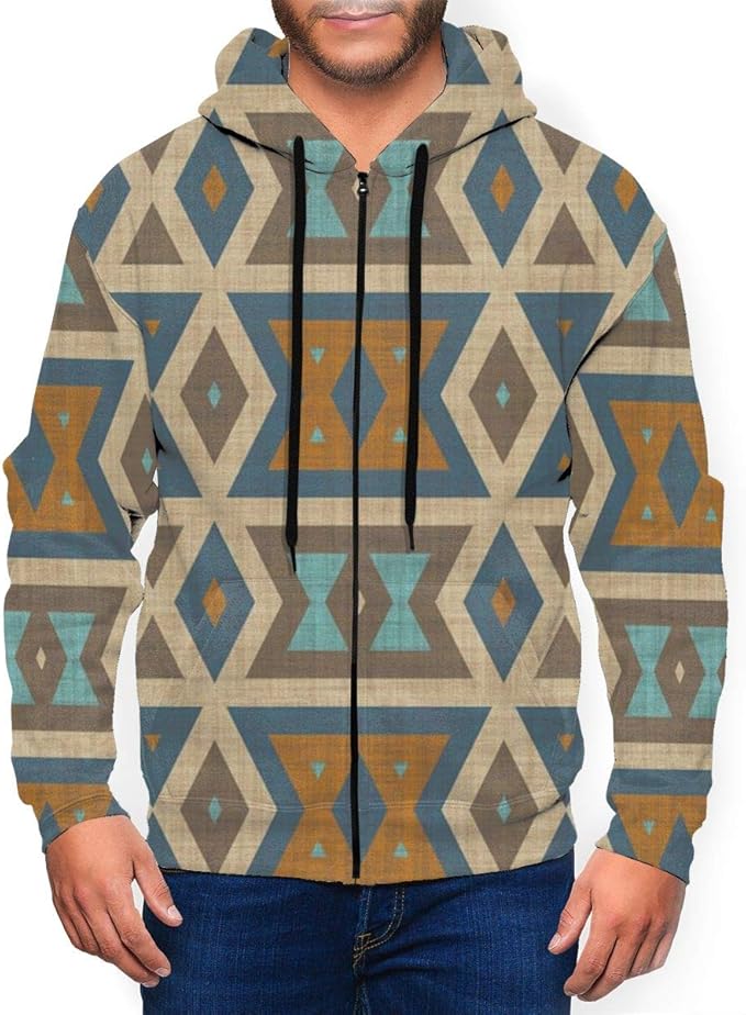 men abstract geo print hooded sweatshirt
