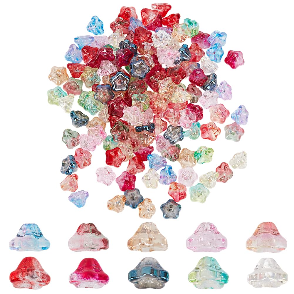HOBBIESAY 10 Colors 150Pcs Glass Bellflower Beads Mixed Color Trumpet Flower Beads Bellflower Charm Bead Caps for DIY Necklace Bracelets Earring Making Decoration Gifts,Hole:1mm
