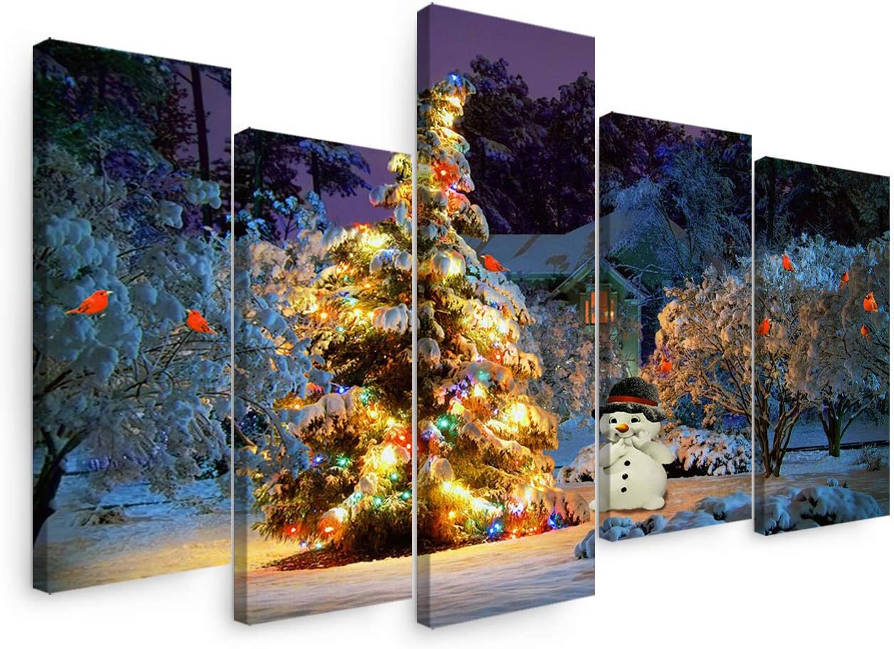 Amazon.com: 5 Panel Canvas Wall Art-Xmas Merry Christmas Eve Light