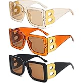 QYVEWY 3 Pairs Oversized Square Sunglasses for Women Men Trendy Thick B Frame Big Sun Glasses UV400 Protection