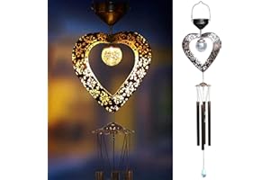 ESGARDEN Solar Wind Chimes for Outside Deep Tone Heart LED Crackle Glass Ball LED Decor Light Metal Elegant Hanging Decorations Gifts for Mom Women Yard Porch Birthaday Christmas (Bronze)