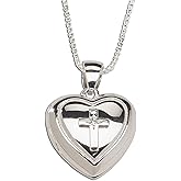 Cherished Moments .925 Sterling Silver First Communion Cross Heart Locket Necklace with White Sapphire Accent