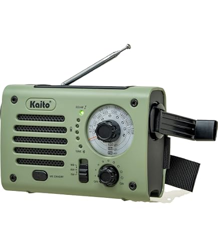 Radio Urgence Kaito Voyager ECO KA369 - AM/FM/NOAA - Alimentation Solaire/Manivelle/USB - Lampe Torche - Jaune