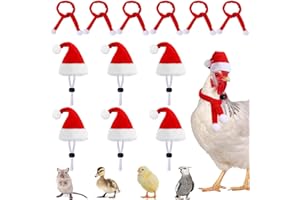 JUNEBRUSHS Mini Santa Hats, 12 Pcs Christmas Pet Chicken Hat Scarf Set Red Green Small Animal Hat with Adjustable for Poultry Hen Rooster Hamster Duck Lizard Guinea Pigs（Red Style）