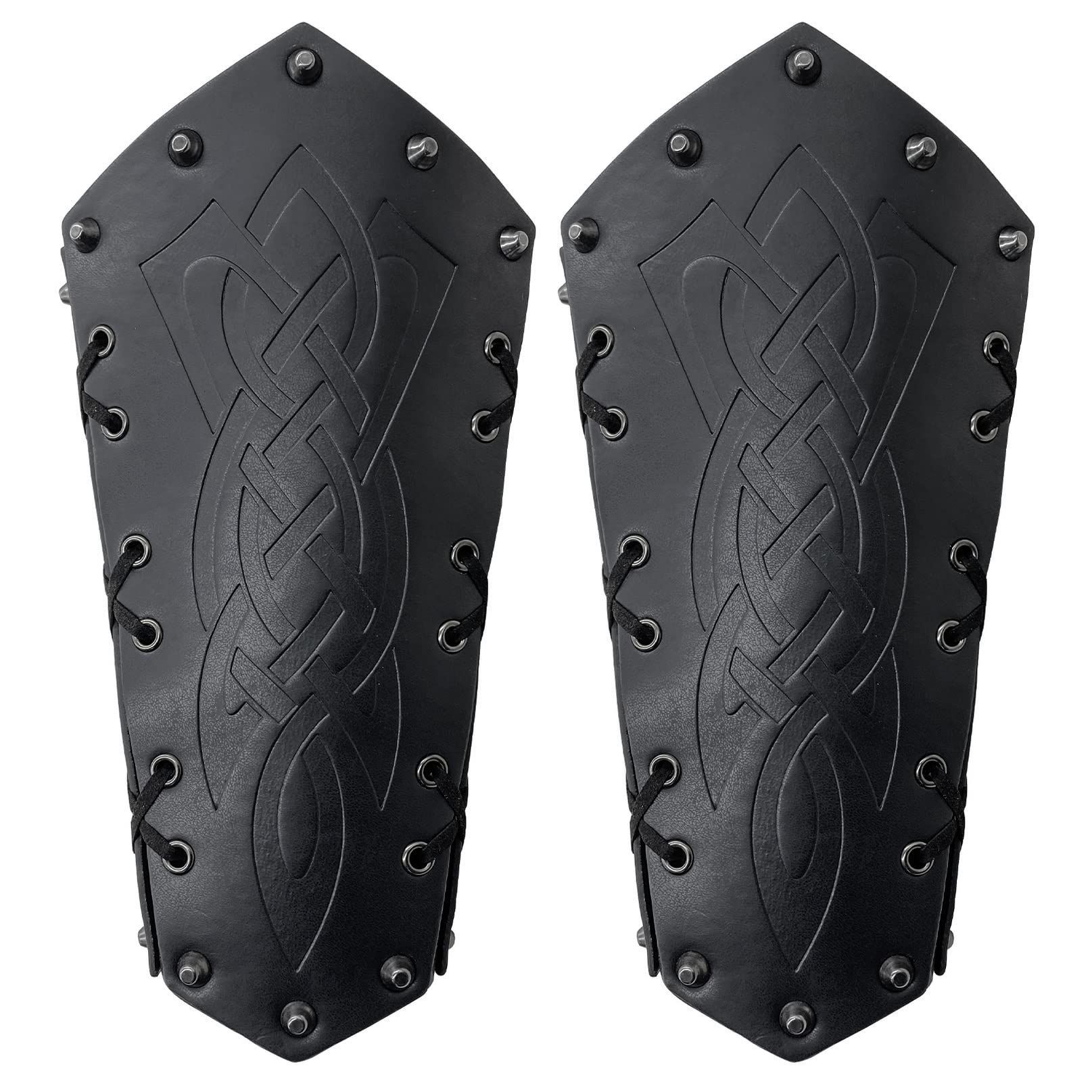 2 Pcs Leather Arm Guards Viking Gauntlet Wristband Medieval Arm Armor Knight Archery Bracers LARP Cosplay Armband for Men (Black)
