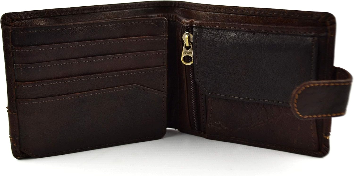 Mens Tri-Fold Buffalo Leather Tab Wallet Coin Section by Rowallan of Scotland Panama Collection - Image 4