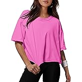 XIEERDUO Cotton Tshirts for Women Drop Shoulder Round Neck Oversized Crop Tops Workout Tops Tees